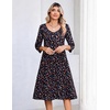 Zeagoo 3/4 Sleeve Women’s Dress Pleated Midi Casual Dresses with Pockets(Colorful Heart)
