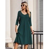 Zeagoo 3/4 Sleeve Women’s Dress Pleated Midi Casual Dresses with Pockets(Dark Green)
