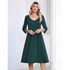 Zeagoo 3/4 Sleeve Women’s Dress Pleated Midi Casual Dresses with Pockets(Dark Green)