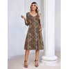 Zeagoo 3/4 Sleeve Women’s Dress Pleated Midi Casual Dresses with Pockets(Ethnic Prints)