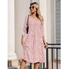 Zeagoo 3/4 Sleeve Women’s Dress Pleated Midi Casual Dresses with Pockets(Pink White)
