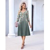 Zeagoo 3/4 Sleeve Women’s Dress Pleated Midi Casual Dresses with Pockets(Plants Gray)