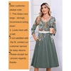 Zeagoo 3/4 Sleeve Women’s Dress Pleated Midi Casual Dresses with Pockets(Plants Gray)