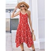 Zeagoo 3/4 Sleeve Women’s Dress Pleated Midi Casual Dresses with Pockets(Red White Flowers)