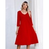 Zeagoo 3/4 Sleeve Women’s Dress Pleated Midi Casual Dresses with Pockets(True Red)