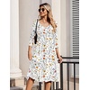 Zeagoo 3/4 Sleeve Women’s Dress Pleated Midi Casual Dresses with Pockets(White Floral)