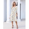 Zeagoo 3/4 Sleeve Women’s Dress Pleated Midi Casual Dresses with Pockets(White Floral)
