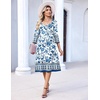 Zeagoo 3/4 Sleeve Women’s Dress Pleated Midi Casual Dresses with Pockets(White-based Print)
