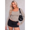 Zeagoo Long Sleeve Shirts for Women Going Out Tops Fall Scoop Neck Tshirts(Brown White Stripe)