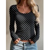 Zeagoo Long Sleeve Shirts for Women Going Out Tops Fall Scoop Neck Tshirts(Polka Dot)