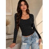Zeagoo Long Sleeve Shirts for Women Going Out Tops Fall Scoop Neck Tshirts(Polka Dot)