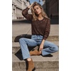 Zeagoo Long Sleeve Shirts for Women Lace Top Button Up Blouse Dressy Casual(Brown)