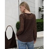 Zeagoo Long Sleeve Shirts for Women Lace Top Button Up Blouse Dressy Casual(Brown)
