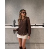 Zeagoo Long Sleeve Shirts for Women Lace Top Button Up Blouse Dressy Casual(Brown)