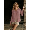 Zeagoo Long Sleeve Shirts for Women Lace Top Button Up Blouse Dressy Casual(Dusty Rose)