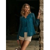 Zeagoo Long Sleeve Shirts for Women Lace Top Button Up Blouse Dressy Casual(Lake Blue)