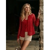 Zeagoo Long Sleeve Shirts for Women Lace Top Button Up Blouse Dressy Casual(Red)