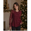 Zeagoo Long Sleeve Shirts for Women Lace Top Button Up Blouse Dressy Casual(Wine Red)