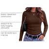 Zeagoo Women Long Sleeve Shirts Ribbed Tops Crewneck Basic Tee(Brown)