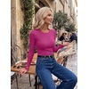 Zeagoo Women Long Sleeve Shirts Ribbed Tops Crewneck Basic Tee(Hot Pink)