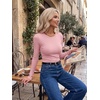 Zeagoo Women Long Sleeve Shirts Ribbed Tops Crewneck Basic Tee(Pink)
