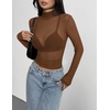 Zeagoo Women Mesh Sheer Top Long Sleeve Sexy Shirt Slim Fitted Fall Clothes(Brown)