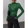 Zeagoo Women Mesh Sheer Top Long Sleeve Sexy Shirt Slim Fitted Fall Clothes(Green)