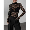Zeagoo Women Mesh Sheer Top Long Sleeve Sexy Shirt Slim Fitted Fall Clothes(Lace Black)