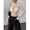 Zeagoo Women Mesh Sheer Top Long Sleeve Sexy Shirt Slim Fitted Fall Clothes(Lace Champagne)