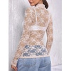 Zeagoo Women Mesh Sheer Top Long Sleeve Sexy Shirt Slim Fitted Fall Clothes(Lace Champagne)