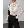 Zeagoo Women Mesh Sheer Top Long Sleeve Sexy Shirt Slim Fitted Fall Clothes(Lace White)