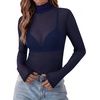 Zeagoo Women Mesh Sheer Top Long Sleeve Sexy Shirt Slim Fitted Fall Clothes(Navy)