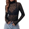 Zeagoo Women Mesh Sheer Top Long Sleeve Sexy Shirt Slim Fitted Fall Clothes(Plant Print-zw781)