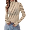 Zeagoo Women Mesh Sheer Top Long Sleeve Sexy Shirt Slim Fitted Fall Clothes(Polka Dot-jh749)