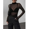 Zeagoo Women Mesh Sheer Top Long Sleeve Sexy Shirt Slim Fitted Fall Clothes(Polka Dot-jh79)
