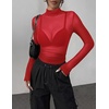 Zeagoo Women Mesh Sheer Top Long Sleeve Sexy Shirt Slim Fitted Fall Clothes(Red)