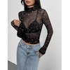 Zeagoo Women Mesh Sheer Top Long Sleeve Sexy Shirt Slim Fitted Fall Clothes(Silver Star-kt61)