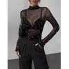 Zeagoo Women Mesh Sheer Top Long Sleeve Sexy Shirt Slim Fitted Fall Clothes(Silver Star-kt61)