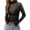 Zeagoo Women Mesh Sheer Top Long Sleeve Sexy Shirt Slim Fitted Fall Clothes(Silver Star-kt61)