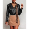 Zeagoo Women Satin Silk Blouses V Neck Long Sleeve Button Down Shirts Tops(Black)