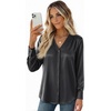 Zeagoo Women Satin Silk Blouses V Neck Long Sleeve Button Down Shirts Tops(Black)