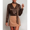 Zeagoo Women Satin Silk Blouses V Neck Long Sleeve Button Down Shirts Tops(Brown)