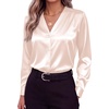 Zeagoo Women Satin Silk Blouses V Neck Long Sleeve Button Down Shirts Tops(Champagne)