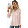 Zeagoo Women Satin Silk Blouses V Neck Long Sleeve Button Down Shirts Tops(Champagne)