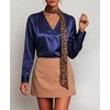 Zeagoo Women Satin Silk Blouses V Neck Long Sleeve Button Down Shirts Tops(Dark Blue)