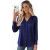 Zeagoo Women Satin Silk Blouses V Neck Long Sleeve Button Down Shirts Tops(Dark Blue)