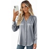 Zeagoo Women Satin Silk Blouses V Neck Long Sleeve Button Down Shirts Tops(Gray)