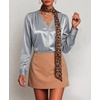 Zeagoo Women Satin Silk Blouses V Neck Long Sleeve Button Down Shirts Tops(Gray)