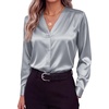 Zeagoo Women Satin Silk Blouses V Neck Long Sleeve Button Down Shirts Tops(Gray)