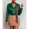 Zeagoo Women Satin Silk Blouses V Neck Long Sleeve Button Down Shirts Tops(Green)